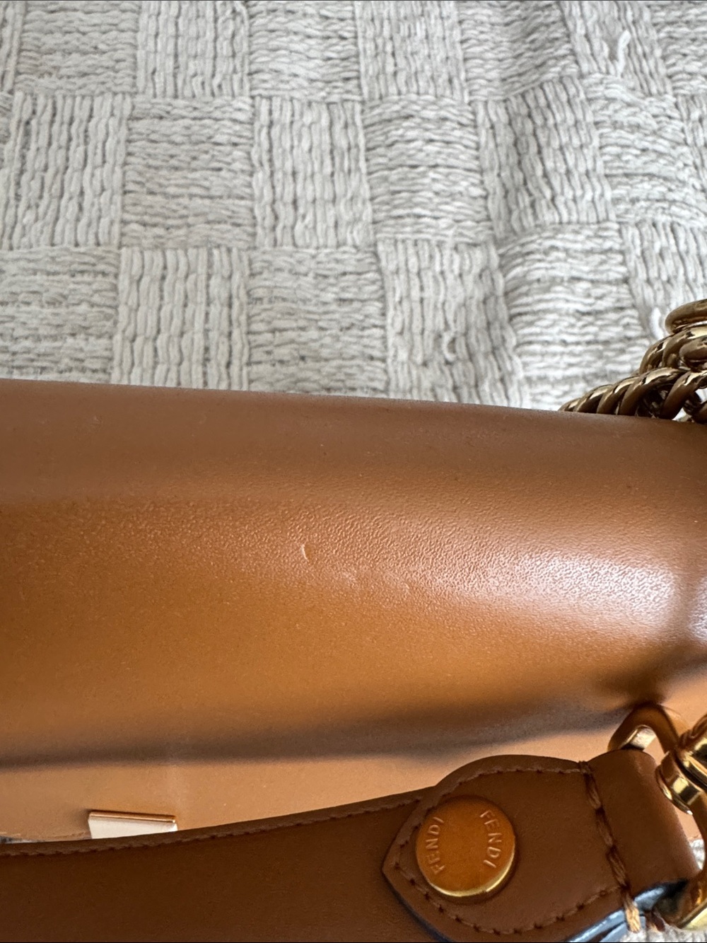 Fendi Brown Scalloped Leather Shoulder Bag with Gold Hardware - Picture 5 of 10